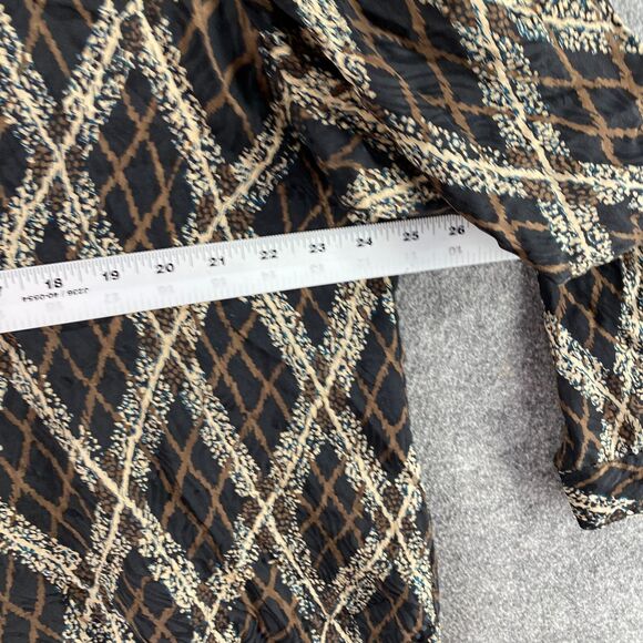 J. Ferrar Top Women 22 Plus Black Geometric Button Up V-Neck Long Sleeve Silk - Picture 4 of 6